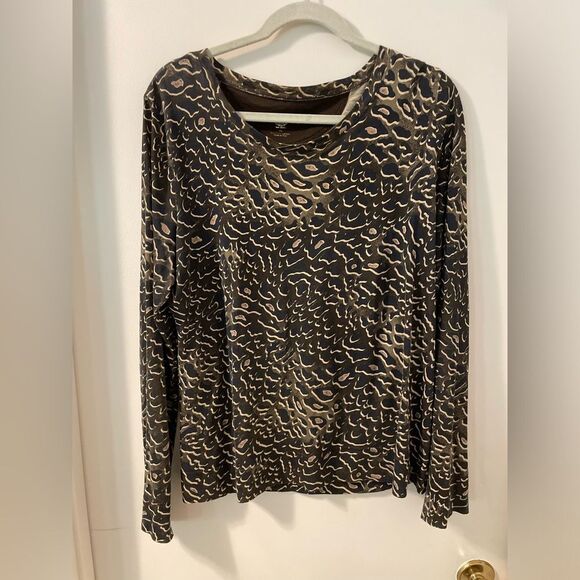 Like New Tory Burch Animal Cat Print Long Sleeve 100% Pima Cotton Top Size XL - Picture 1 of 8